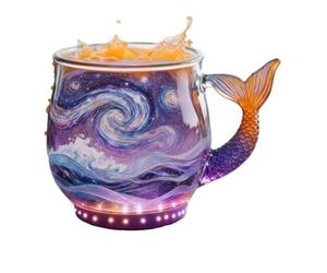 Glass Mug - Elegant Embossed 3D Mermaid Tail Drinkware, High Clarity Heat Resistant Glass Coffee Cup Design, Artistic Sculpted Beverage Vessel Structure, Comfortable Grip Transparent Style | Home Tea