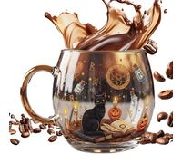Glass Mug - Painted Glassware + Coffee Mug | Versatile Hot Cold Drink Cup + Halloween Cup | Spooky Festive Beverage Mu.g for Coffee Tea Milk Suitable for Kitchen Office Party Travel Daily Use