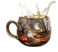 Glass Mug - Painted Glassware + Coffee Mug | Versatile Hot Cold Drink Cup + Halloween Cup | Spooky Festive Beverage Mu.g for Coffee Tea Milk Suitable for Kitchen Office Party Travel Daily Use