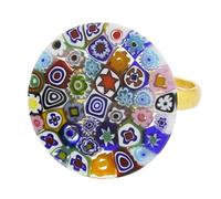 Glass Of Venice Bague Millefiori en Verre de Murano Multicolore pour Femme - Ronde Plate 3/4 Pouce - Faite à la Main à Venise, Italie