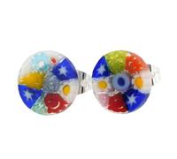 Glass Of Venice Boucles d'oreilles en verre de Murano italien à tiges rondes 3/8" Fleur millefiori multicolore - Boucles d'oreilles en verre de Murano pour femme