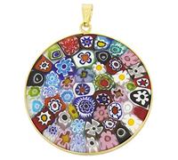Glass Of Venice Grand Pendentif Millefiori Multicolore dans Un Cadre plaqué Or 36 mm