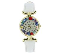 Glass Of Venice Montre Murano Millefiori avec Bracelet en Cuir - Blanc