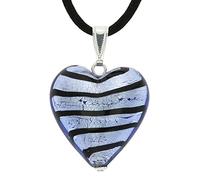 Glass Of Venice Pendentif Coeur de Murano - Rayé Argent Bleu