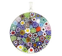 Glass Of Venice Verre de Venise Murano Verre Millefiori Pendentif Collier Multicolore dans Cadre Argenté 1-1/2 Pouce pour Femme Fait à la Main à Venise, Italie