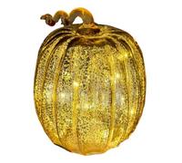 Glass Pumpkin - Lighted Autumn Decor | Texture Warm Orange Glow Lam | Built-In Daily Timer, Battery Operated, Glass Finish, for Halloween & Thanksgiving Fireplace Mantel