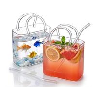 Glass Purse for Drink, 26oz Thickened Stable Base Glass Purse for Drinks Set with Straws, High Temperature Resistance, Unique Handbag Drinking Glasses for Juice, Iced Tea, Flowers, Fish Tank (2)