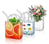 Glass Purse for Drink, 26oz Thickened Stable Base Glass Purse for Drinks Set with Straws, High Temperature Resistance, Unique Handbag Drinking Glasses for Juice, Iced Tea, Flowers, Fish Tank (3)