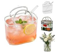 Glass Purse for Drinks,Handcrafted Purse Drinking Glass with Handle,Creative Purses Shaped Cocktail Glasses,Unique Wine Glasses with Straw for Fruit Juice Afternoon Tea Flowers (1)