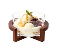 Glass Salad Bowl - 1800ml Large Capacity Food-grade With Wood Base, 1 Kitchen Serving Apparatus For Dining, Family Gathering, Party Serving, Pasta, Fruits, Vegetables And Desserts, Essential Food Gear