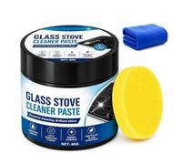 Glass Stove Cleaner Paste 80g with Sponge Burnt Stain Remover (1 pièces) | Heavy Duty Degreaser, Burnt Residue Remover, Non-Scratch Cleaning Cream for Electric Cooktops, Ovens Surfaces