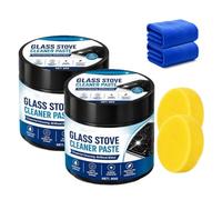 Glass Stove Cleaner Paste 80g with Sponge Burnt Stain Remover (2PCS) | Heavy Duty Degreaser, Burnt Residue Remover, Non-Scratch Cleaning Cream for Electric Cooktops, Ovens Surfaces