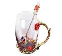 Glass Tea Cup, Flower Pattern Drink Mug With Spoon, Elegant Gift Set | Glass Tea Cup, Flower Pattern Mug With Spoon, Elegant Drink Cup Set, Tea Mug Gift, Floral Drinkware, Grandma Mom Wife