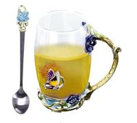 Glass Tea Cup - Glass Coffee Mugs - Flower Cup | Flower-Pattern Drink Day Mug With Spoon For Women | Elegant Mug Spoon Set For Grandma, Mom, Wife, Girlfriend, Sister