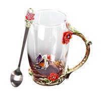Glass Tea Cup - Glass Coffee Mugs - Flower Cup | Flower-Pattern Drink Day Mug With Spoon For Women | Elegant Mug Spoon Set For Grandma, Mom, Wife, Girlfriend, Sister