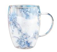 Glass Tea Cups - Clear/Pink, Ergonomic Handle Glass Mugs, Double-Layer Heat Insulation Coffee Cup, Dried Flowers Embedded Design, Borosilicate Glasses, 350ml Capacity | Birthday, New Year, Christmas,