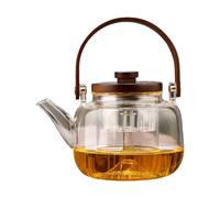 Glass Teapot, Heat-Resistant Pitcher, Wooden Handle Infuser Kettle