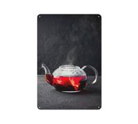 Glass Teapot with Red Tea Tableau Métal 30x20cm, Plaque Décorative | Créez un mur plus vivant dans le garage avec des plaques métal comme détail déco.