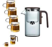 Glass Teapot with Strainer, Water Separation Glass Teapot with Wooden Handle, Enchantipot Magic Tea Pot, Glass Teapot with Infuser, Witchcraft Teapot Cup, Magical Teapot with Infuser(Grey,520ml+4*cup)