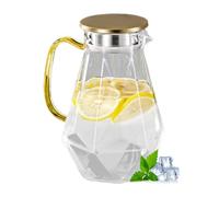 Glass Water Pitcher - 1.5L Heat Resistant Glass Juice Container, Drink Dispenser with Lid | Home Kitchen Bar Party Camping Outdoor Picnic Table Travel | Beverage Server for Entertaining and Everyday