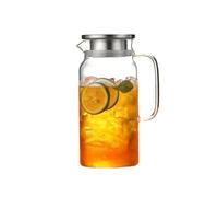 Glass Water Pitcher Heat-Resistant Hot and Cold Shockproof Jug 1200ml Clear Borosilicate Jug with Handle and Stainless Steel Lid Perfect for Beverage