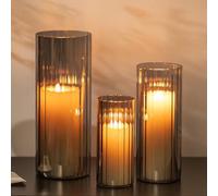 Glasseam Bougeoir en Verre : Lot De 3 Bougeoirs Gris Noirs pour Bougies Piliers Bougeoirs Cylindriques Vases pour DéCoration Bougeoirs Flottants pour Salon DéCoration De Tables à La Maison