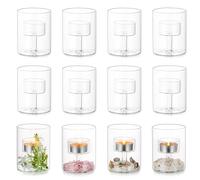Glasseam Bougeoirs en Verre, Bougeoirs Modernes en Verre pour Bougies Votives, Bougeoirs À Réchauds pour Le Salon, Bougeoirs Transparents pour Le Dîner, Lot de 12 pour Le Centre De Table De Mariage