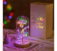 Glasseam Cadeaux Belle et la Bête Rose: Rose Colorée Eternelle dans Un Dôme en Verre pour Maman - Rose Eternelle Artificielle et Papillon avec Lumières Galactiques pour la Fête des Mères Noël