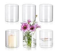 Glasseam Lot de 6 vases cylindriques en Verre Transparent pour Fleurs, décoration de Petite Bougie Flottante Moderne, bougeoirs décoratifs pour décoration de Table de Mariage, 10,2 cm