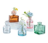Glasseam Petit Vase en Verre pour la Maison: 5 Pièces de Petits Vases Lovely Colorés Mini Vases en Verre pour Cuisine Salon Bureau Étagère Mariage Fête Table de Décoration