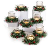 Glasseam Porte-Bougies à RéChaud avec Anneaux De Bougie Couronnes : Supports De Bougie Votive NervuréS, Lot De 8, Mini Support De Bougie en Verre avec Couronne d'halloween, Support De Bougie De NoëL