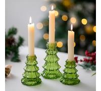 Glasseam Porte-Bougies pour Arbre De NoëL : Lot De 3 Bougeoirs en Verre Porte-Bougies Vertes Bougeoir De NoëL Moderne pour Bougies Chauffe-Plat DéCoration IntéRieure Centre De Table Cadeau