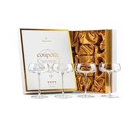 GLASSIQUE CADEAU Lot de 4 coupettes à cocktail et champagne en cristal | 255,1 g | Verres élégants à long pied pour Gimlet, Espresso Martini, Daiquiri, Cosmopolitan | Soucoupes rondes fantaisie