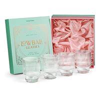 GLASSIQUE CADEAU Lot de 4 verres à cocktail vintage Art déco côtelés | 355 ml en cristal double à l'ancienne pour boire du whisky classique, du gin, des boissons de bar à vodka | Verrerie ronde