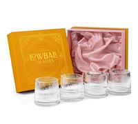 GLASSIQUE CADEAU Speakeasy Lot de 4 verres Lowball vintage Art déco en cristal pour boire du gin, du rhum, de la vodka classique, du gin, de la vodka