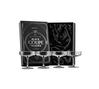 GLASSIQUE CADEAU Vintage Art Deco Verres Coupe Côtelés Noirs | Lot de 4 | 200 ml Verres à Cocktail Fumés pour Champagne, Espresso Martini, Daiquiri | Cristal Gris Fumé Coupes à Champagne