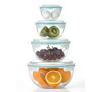 Glasslock Lot de 8 bols mélangeurs avec couvercles à verrouillage hermétiques, anti-fuite, sans BPA, pour la préparation des repas, la cuisson, la salade, le stockage des aliments et le bol de