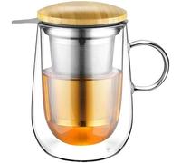 glastal 430ml Tasses de The in Borosilicate Verre à Double Paroi Tasse à Thé avec Filtre en Acier Inoxydable Tasse avec The Convient pour le thé vert, le thé noir, les sachets de thé, le lait
