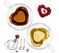 glastal Tasse à expresso 150 ml Tasse à Café Double Paroi Verre à Thé avec Poignée et Cuillère Lot de 2 Tasse en Verre pour Thé, Lait, Jus, Cadeaux d'anniversaire de mariage pour couples parents