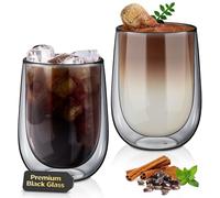 glastal Tasses en Verre Noir Unique - 350ml Tasse à Café Double Paroi Verre à Thé Lot de 2, Tasses à Latte Macchiato pour Thé, Lait, Cadeau D'anniversaire pour un Ami Parent