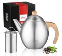 glastal Théière argentée en acier inoxydable 1200 ml avec passoire à thé en acier inoxydable 18/8 - Convient pour chauffe-thé