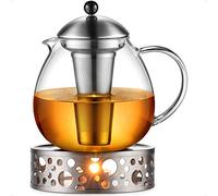 glastal Théière en Argent de 1500 ml avec Chauffe-théière en verre et Costume de Théière Teacosy en acier Inoxydable