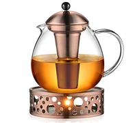 glastal Théière en marron de 1500 ml avec Chauffe-théière en verre et Costume de Théière Teacosy en acier Inoxydable