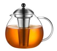 glastal Théière en verre 2000 ml avec passoire à thé en acier inoxydable 18/10, grand verre borosilicaté, théière sur cuisinière, verseuse en verre avec tamis amovible, 2000 ml (Argent)