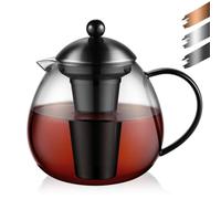 glastal Théière en verre noir 1500 ml avec passoire à thé en acier inoxydable 18/8 borosilicate - Convient pour chauffe-thé