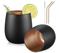 glastal verres à boire 450ml lot de 2 verres à eau noir mat avec paroi intérieure clignotante or rose verres à latte macchiato en borosilicate verres à thé Verre monocouche