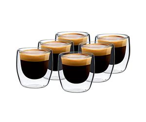 GLASWERK Ensemble de tasses à expresso design (6 x 80 ml) - verres à expresso à double paroi 80 ml - verres à double paroi borosilicaté - ensemble de verres à expresso compatibles lave-vaisselle