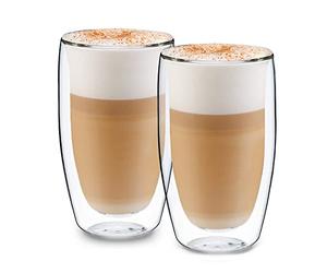 GLASWERK Verre double paroi à Latte Macchiato Design (2 x 430 ml) tasse a cafe design - Tasse double paroi, mug transparent, tasse a the verres à thé lavable au lave vaisselle bob, tasse a cafe