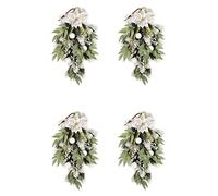 Glayent 4X Butin Artificiel de Larme de Noël avec des Ornements de Baies, de Fleurs et de Boules pour la Décoration de Noël Intérieure et Extérieure de la Porte D'Entrée