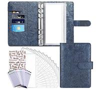 Glayent Classeur BudgéTaire avec Enveloppes à Fermeture éClair, Enveloppe D'éConomie D'Argent avec 8 Poches Transparentes, Classeur à 6 Anneaux avec 2 éTiquettes Autocollantes